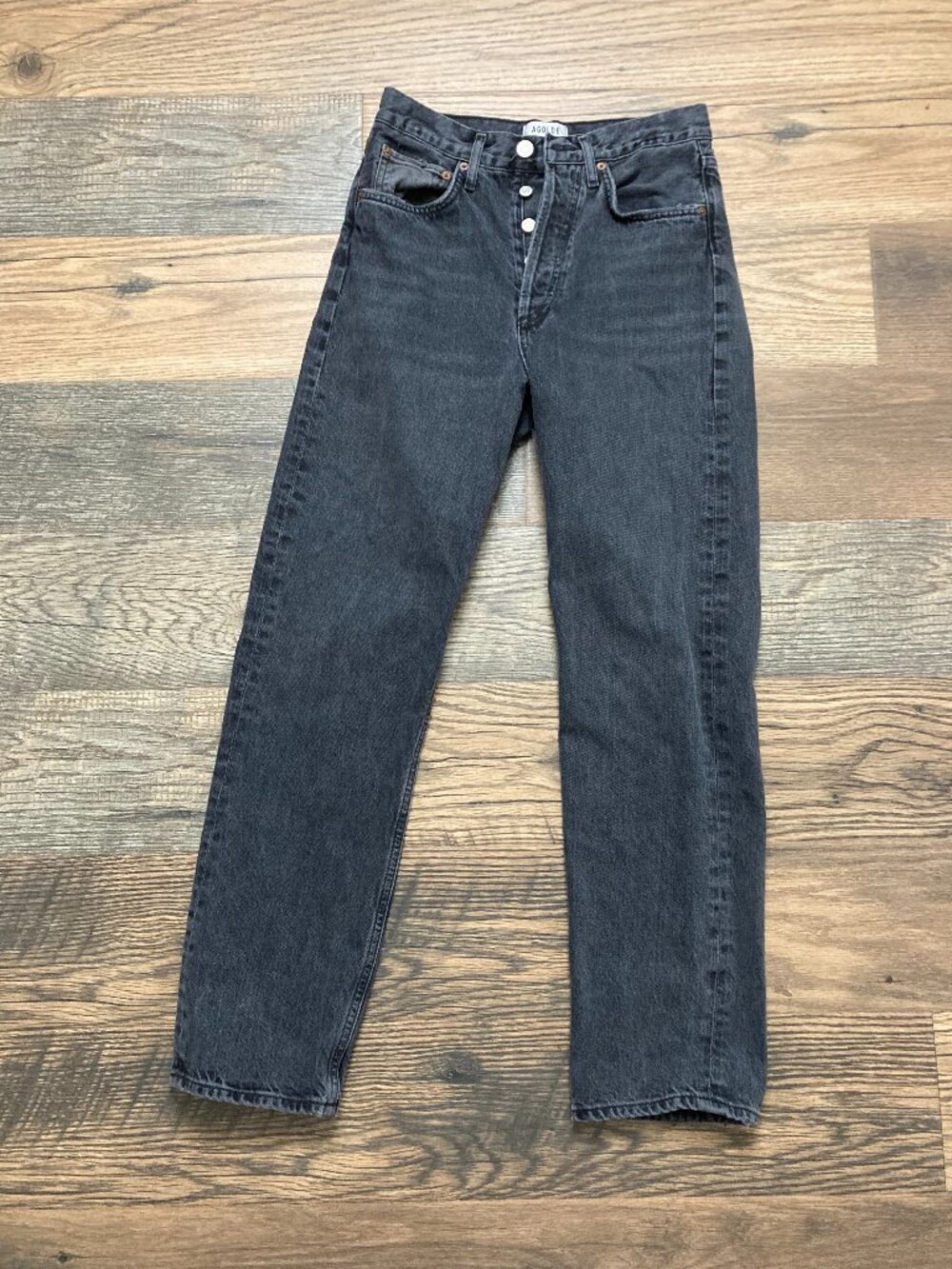 AGOLDE Women’s Size 24 Washed Black Gray High Rise Straight Leg Jeans Button Fly